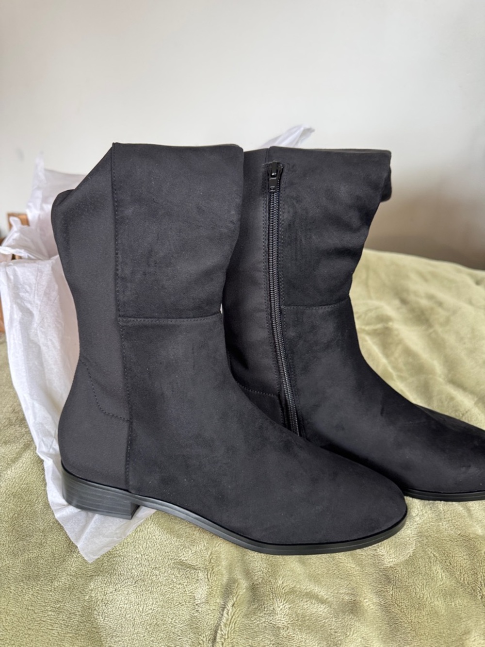 J. Crew Black Faux Suede Mid-Calf Zip Booties